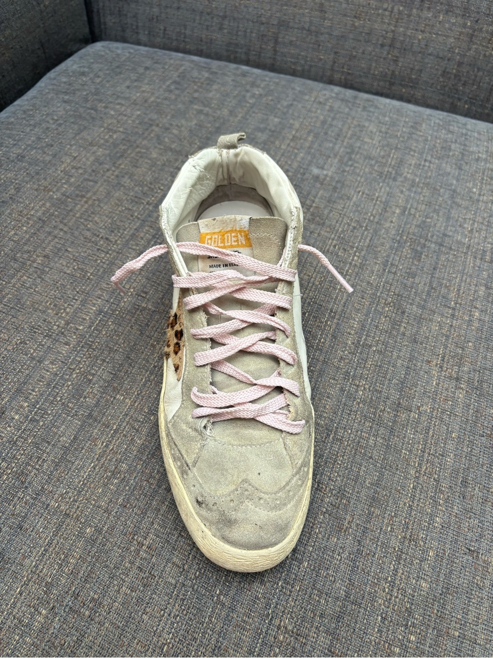 Golden Goose Mid Star Sneakers - White, Beige, Brown Leopard & Pink Laces - Picture 4 of 10